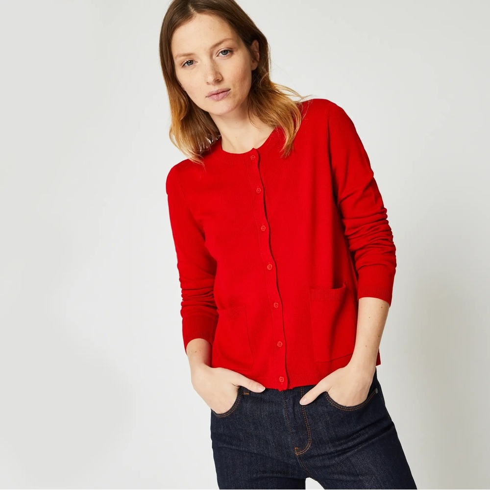 Monoprix Autre Ton Pure Cashmere Long Sleeve Cardigan Sweater Red 3 (Large)